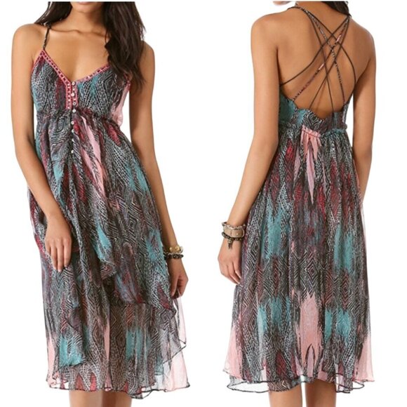 Free People Sea Gypsy Dress Womens Size Small Midi Sequin Strappy Braided Boho - Picture 1 of 8